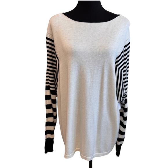 NEW VINCE CAMUTO Antique White Stripe Sleeve Sweater Size XXL - Picture 5 of 8